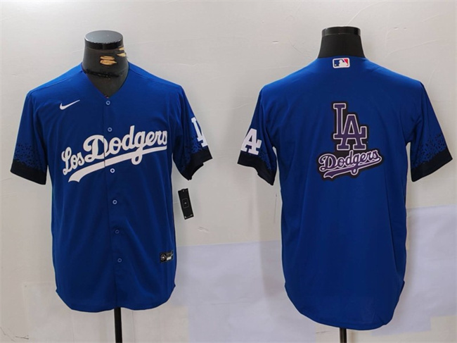 Men's Los Angeles Dodgers Blue Team Big Logo City Connect Cool Base Stitched Baseball Jersey